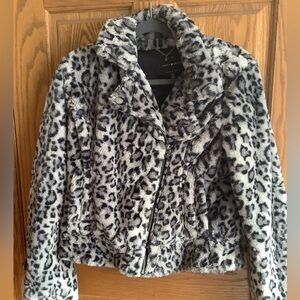 Faux Fur Leopard Lucky Brand moto style jacket. S/P